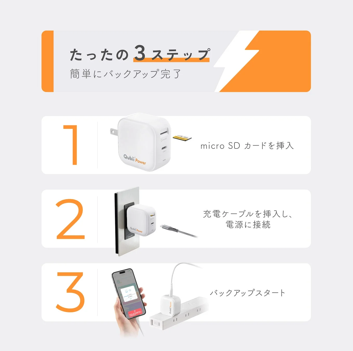 Qubii Powerの3ステップバックアップ