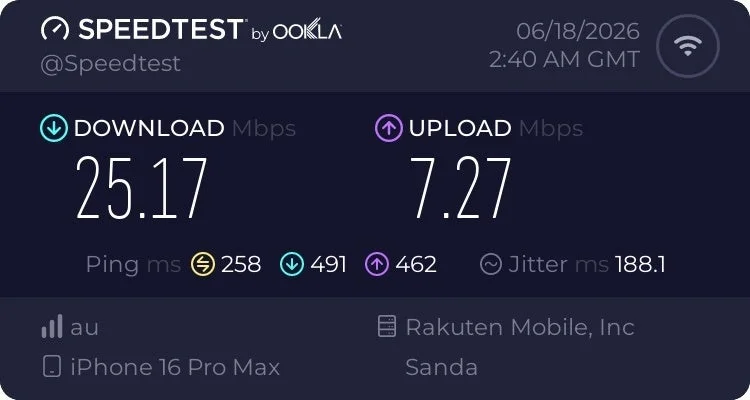 隣の部屋でのNC03の速度テスト結果（クレードルなし）