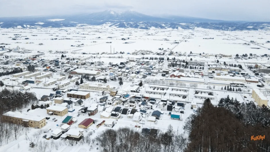 雪に覆われた日本の町並み