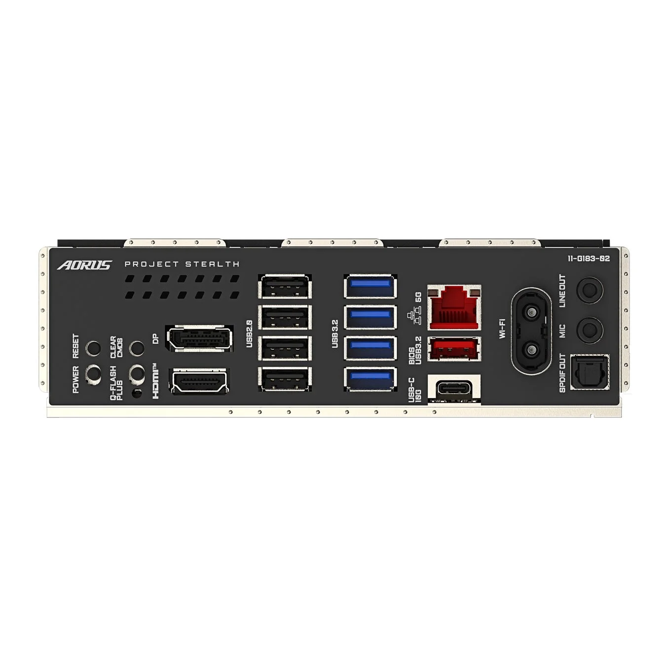 AORUS PROJECT STEALTHマザーボードの背面I/Oパネル
