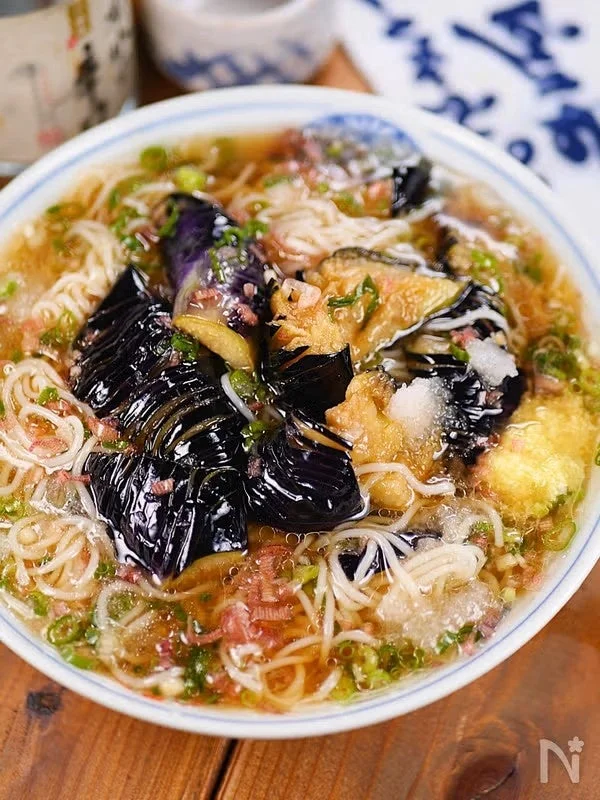 なすの揚げびたしのぶっかけそうめん