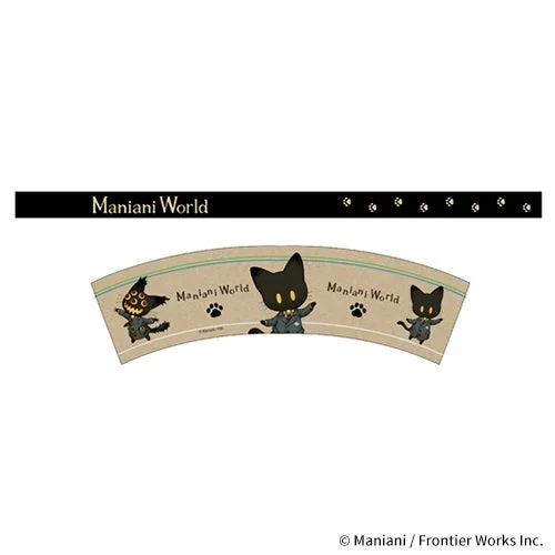マニアニワールドのキャラクターである黒猫たちが描かれたカップスリーブのデザイン