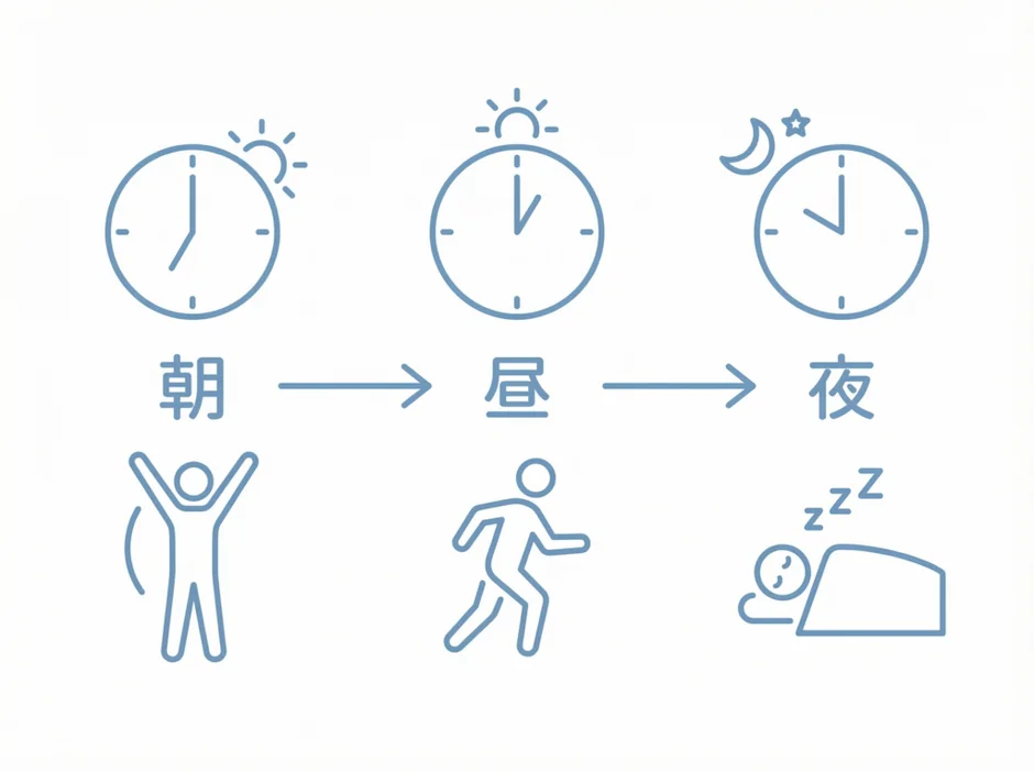 朝昼夜の時間の流れと活動を示すアイコン