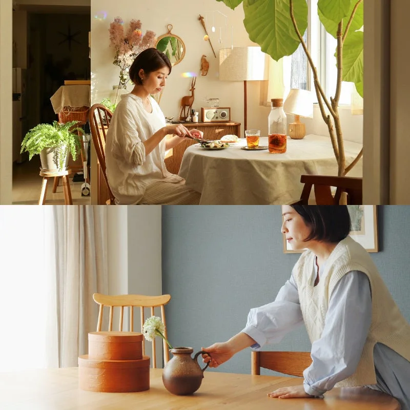 穏やかな空間で食事をする女性