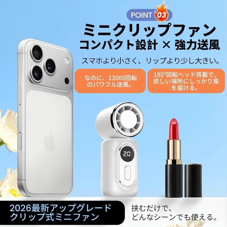 ミニクリップファン コンパクト設計 × 強力送風