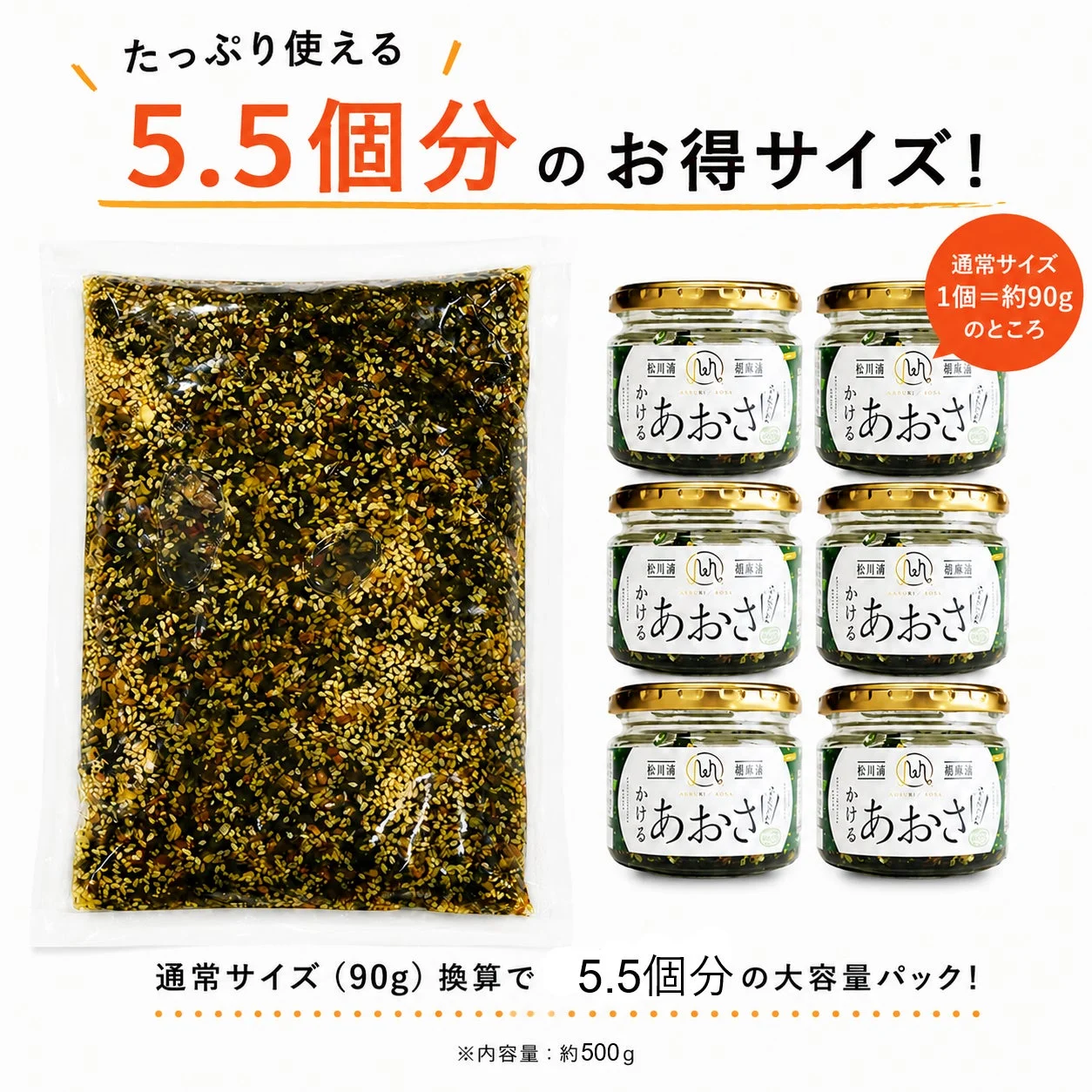 かけるあおさ大容量パックと通常サイズ