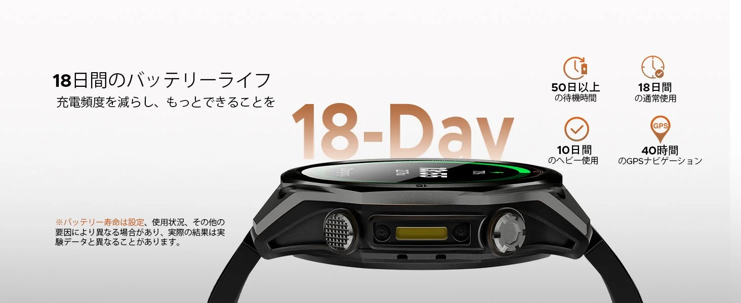 18日間のバッテリーライフ充電頻度を減らし、もっとできることを