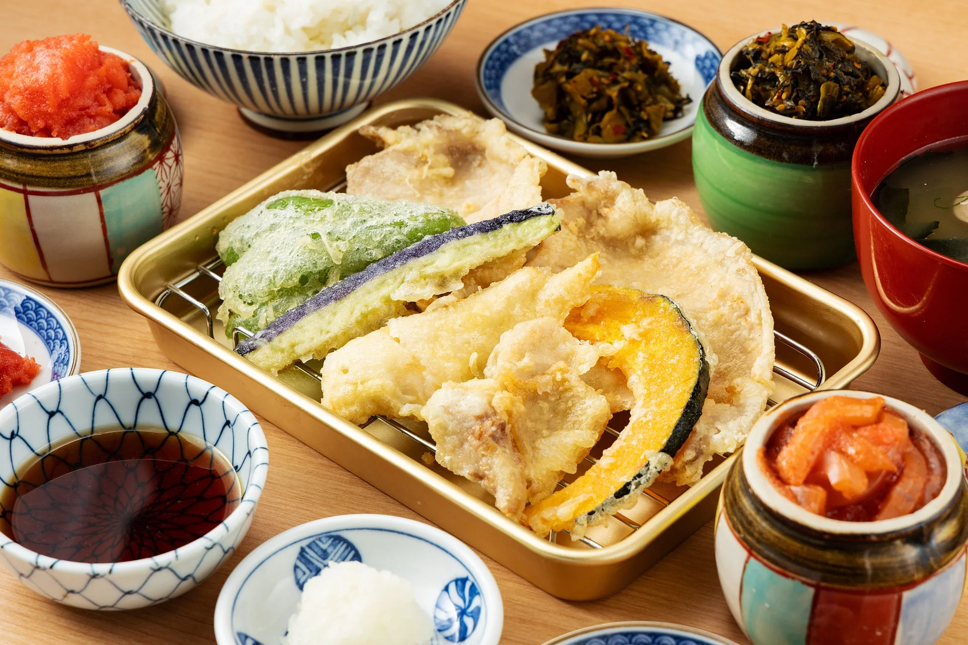 豚&鶏天定食