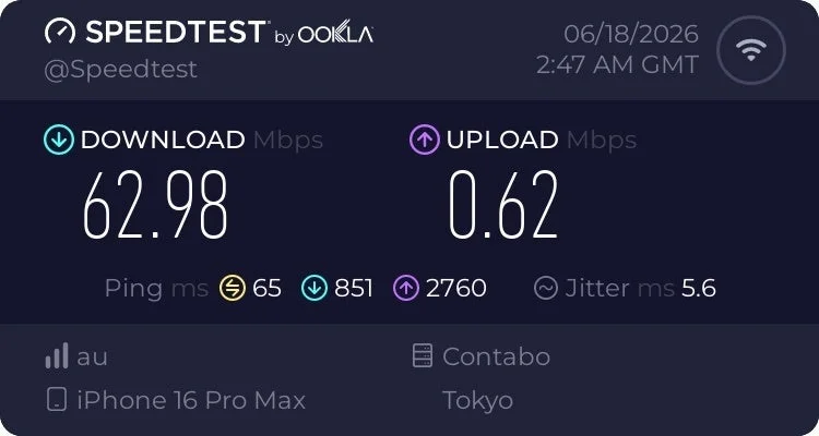 隣の部屋でのNC03の速度テスト結果（クレードルあり）