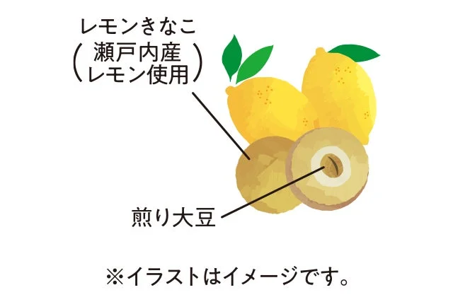 レモンきなこ(瀬戸内産レモン使用)と煎り大豆のイラスト