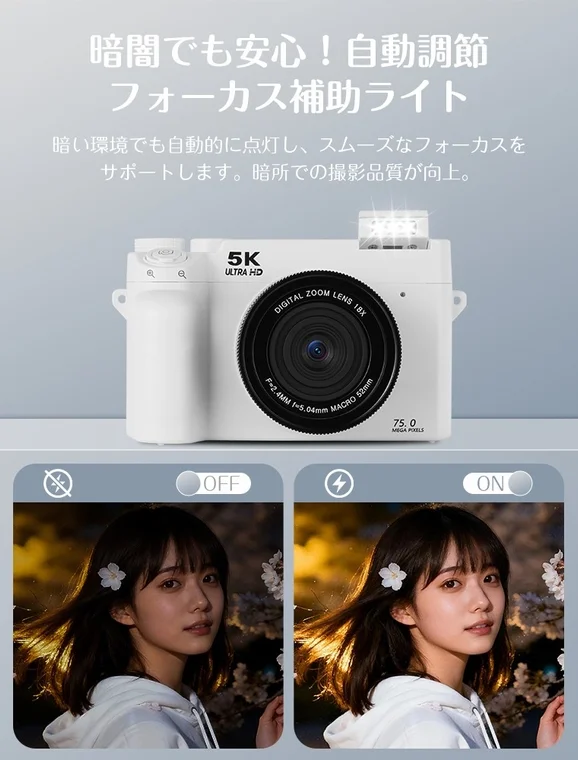 暗所撮影をサポートする補助ライト