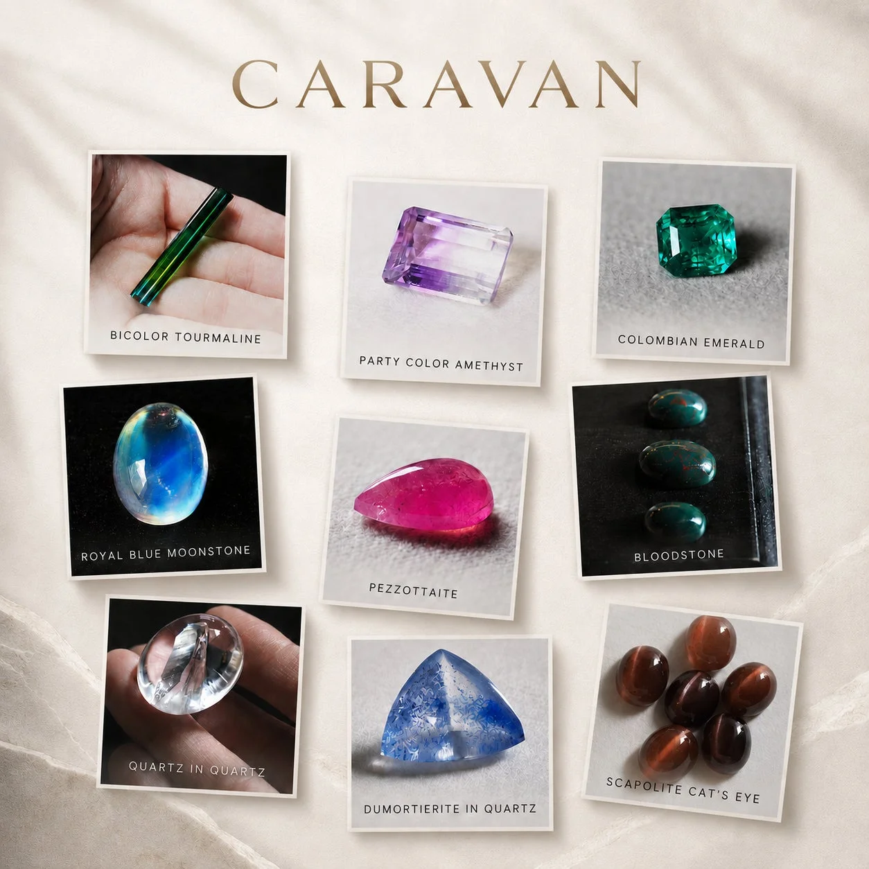 CARAVANのロゴと9種類の天然石
