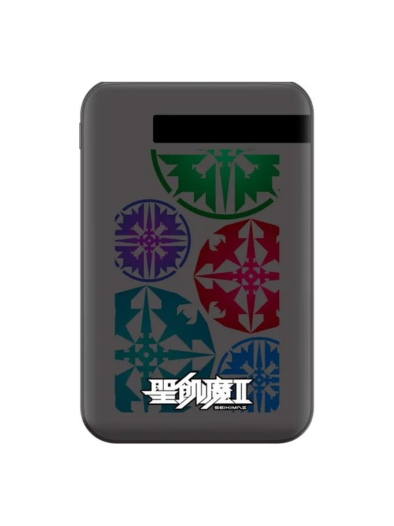 聖飢魔IIのロゴと幾何学模様がデザインされたモバイルバッテリー