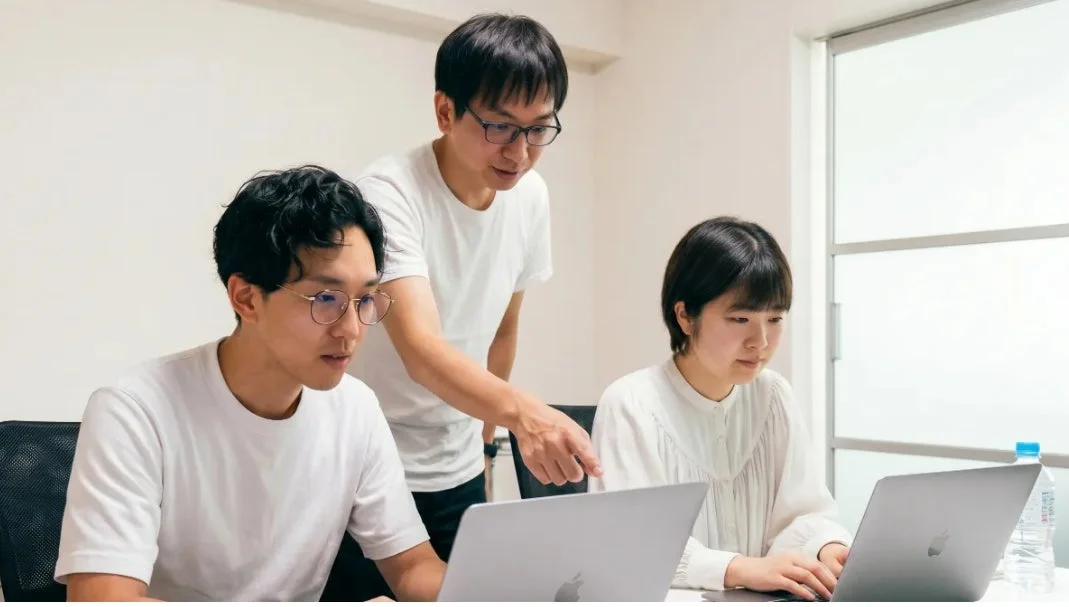 オフィスで共同作業する様子