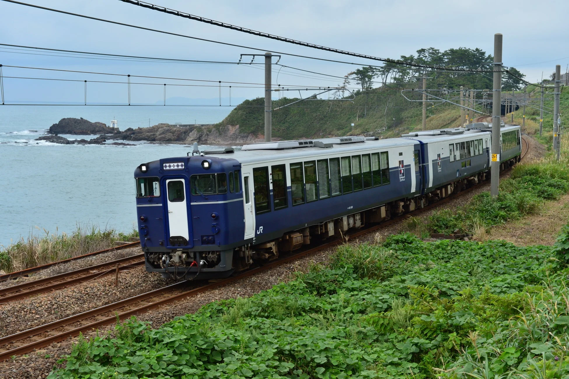 JR列車が海沿いを走行
