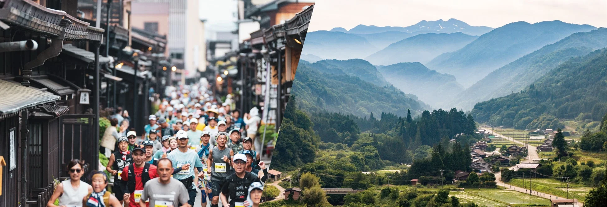 日本の伝統的な街並みを走るランナー