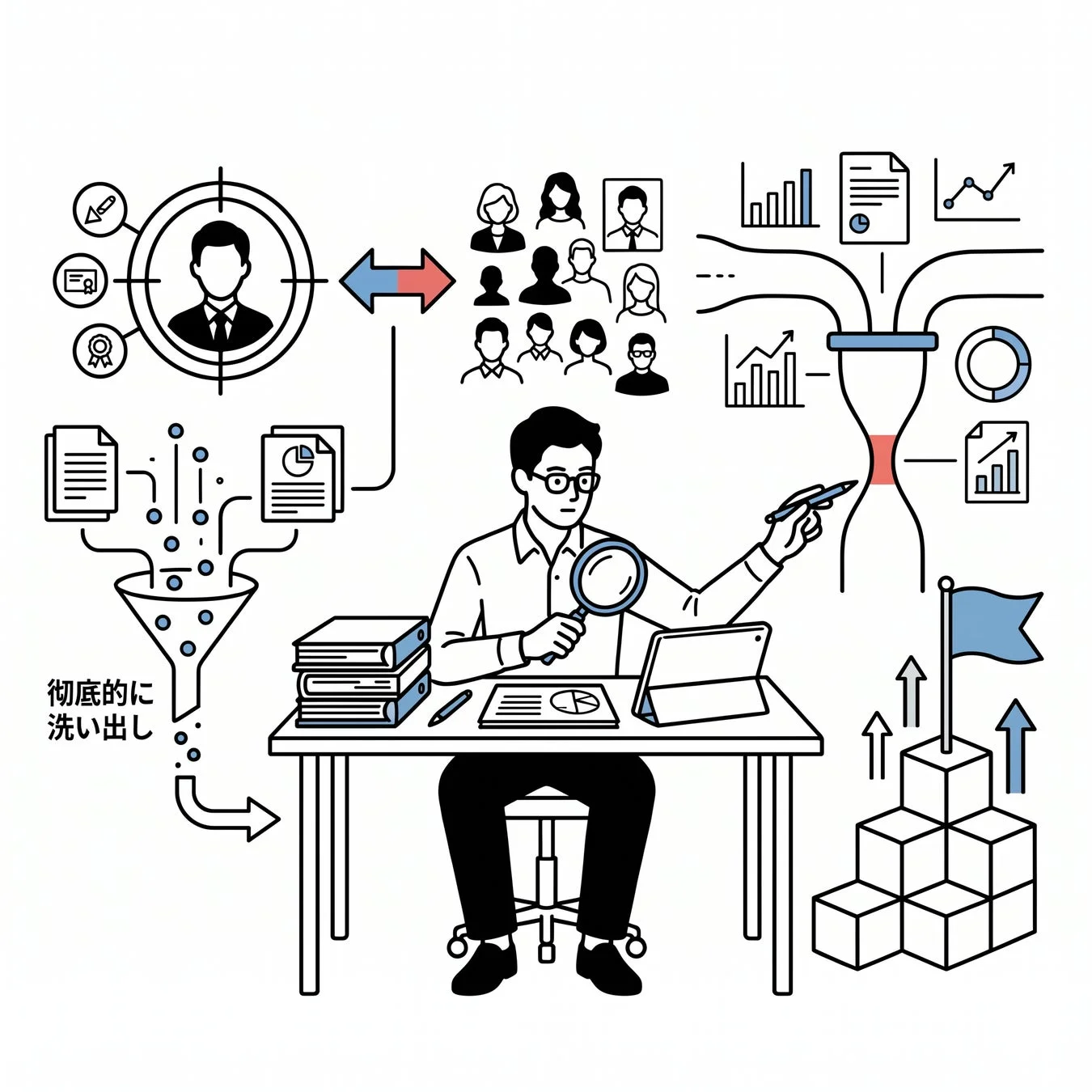 データ分析とターゲット設定のイラスト