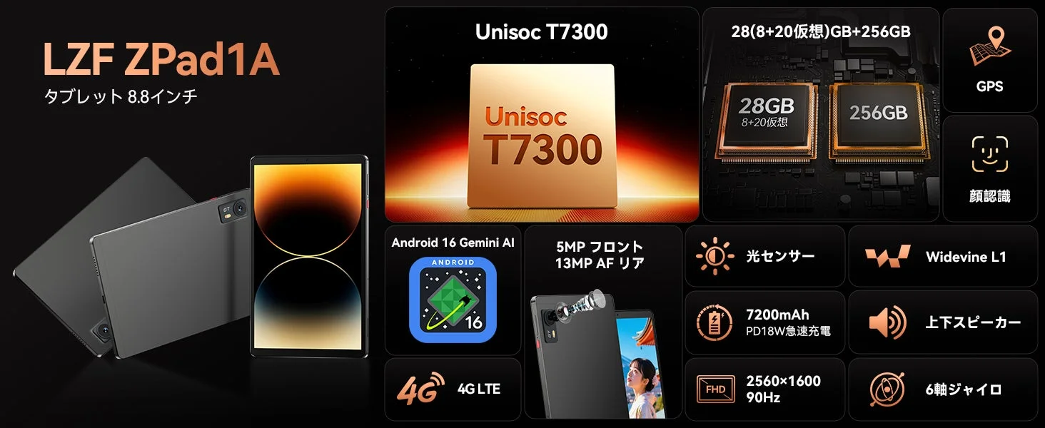 LZF ZPad1A タブレットの全体像と主要スペック