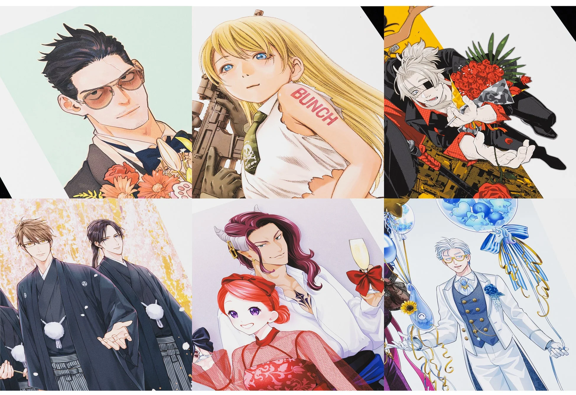6つの異なるアニメ・漫画風のイラストが並べられた画像