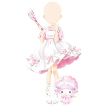 ピンクと白のエプロンドレスを着たアバターとマイメロディ