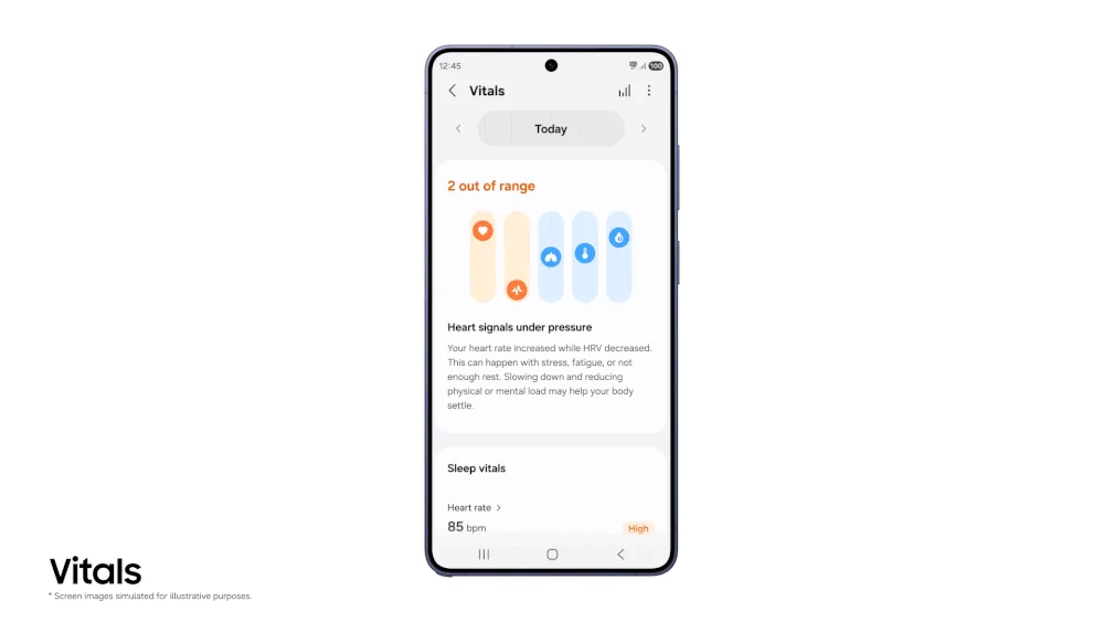 スマートフォンの「Vitals」アプリ画面