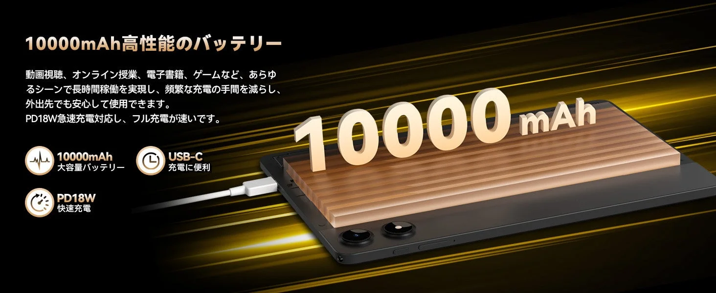 10000mAh大容量バッテリー