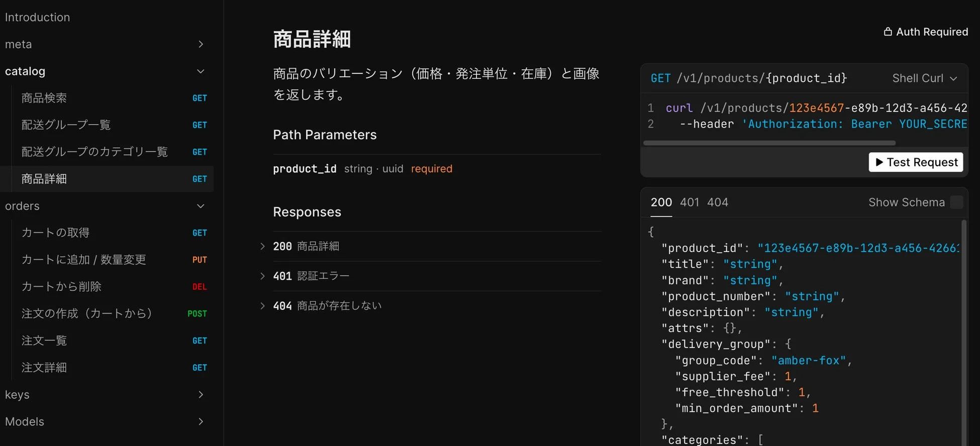 APIドキュメントの画面