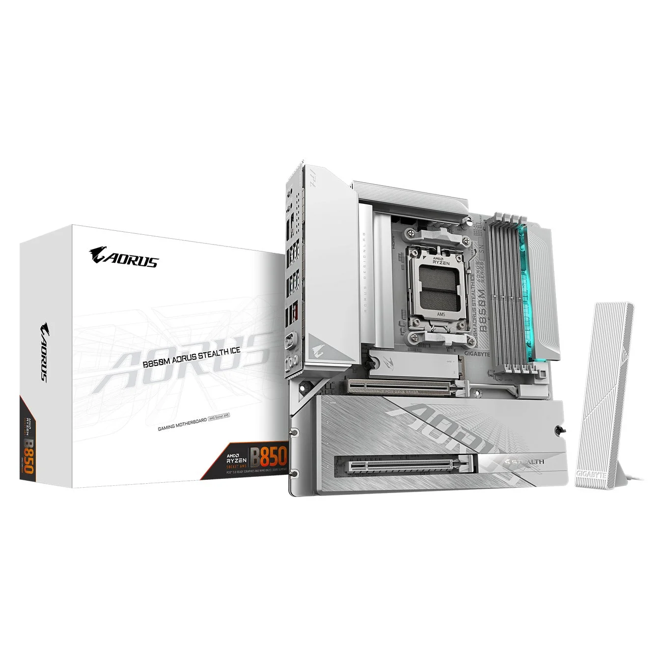 GIGABYTE B650M AORUS STEALTH ICEゲーミングマザーボードとパッケージ