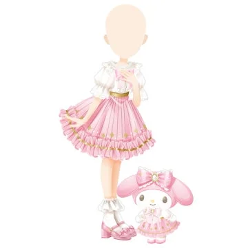 ピンクのロリータ風ドレスとマイメロディのドール