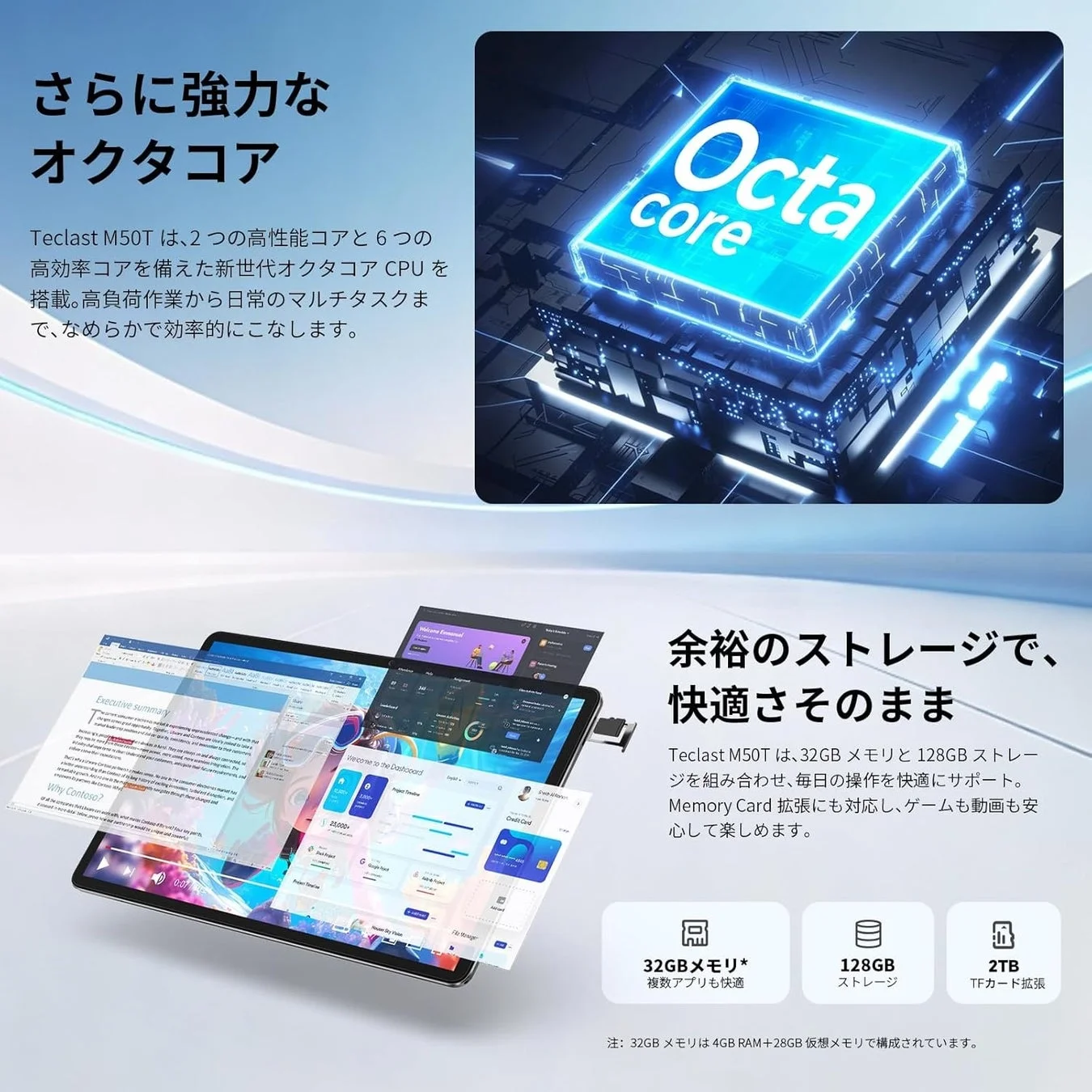 Teclast M50T オクタコアCPUとストレージ