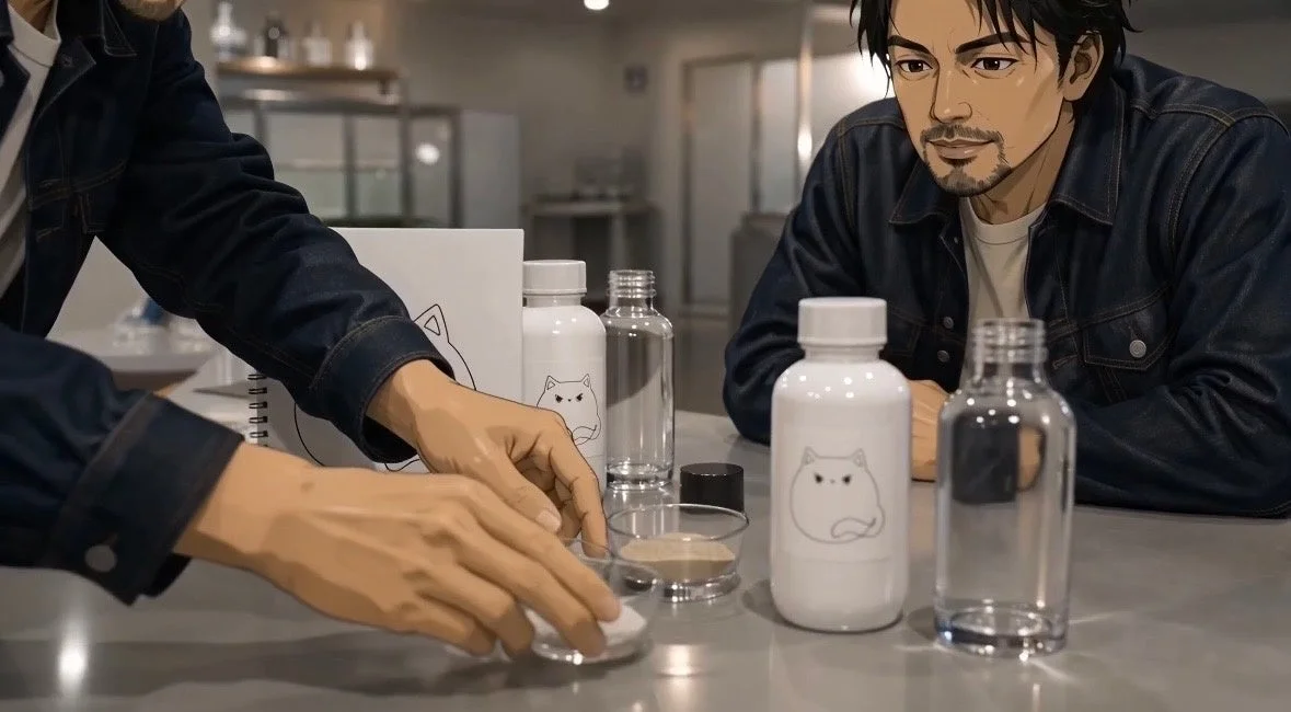 アニメ風の男性が調合を行う