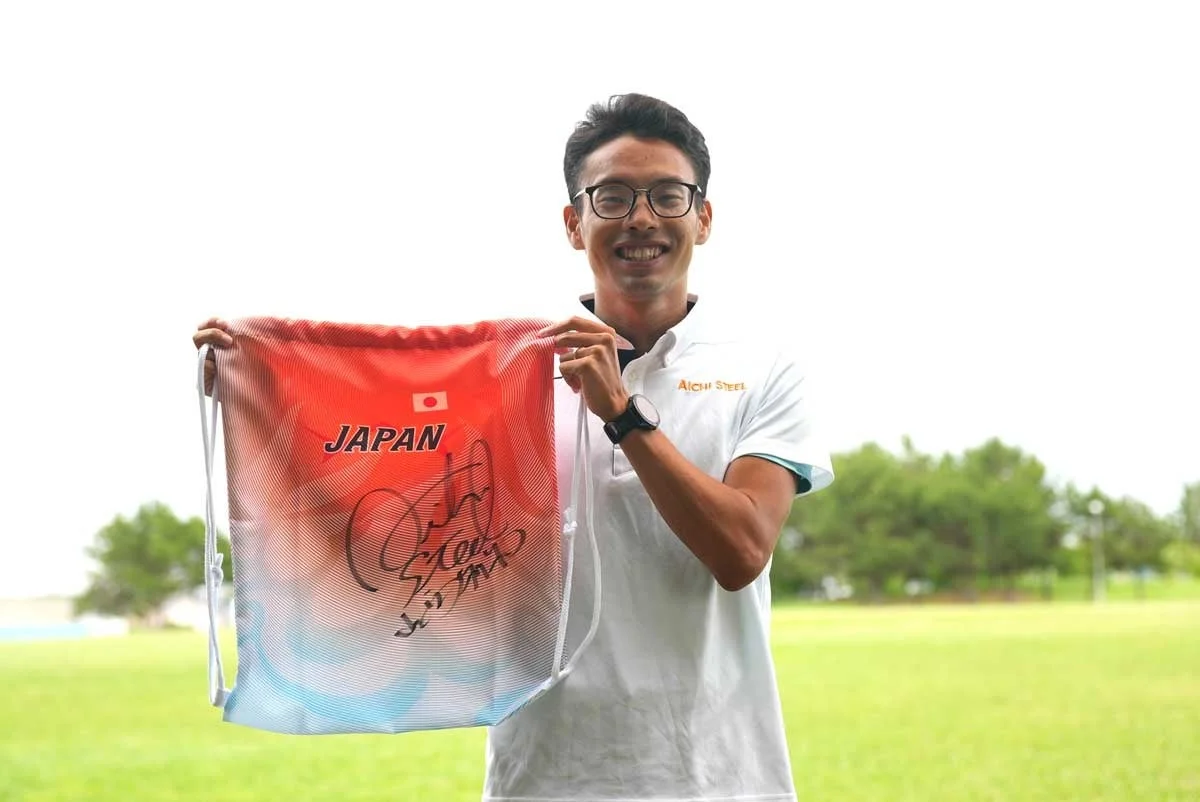 山西選手サイン入り日本代表ユニフォーム柄ナップサック