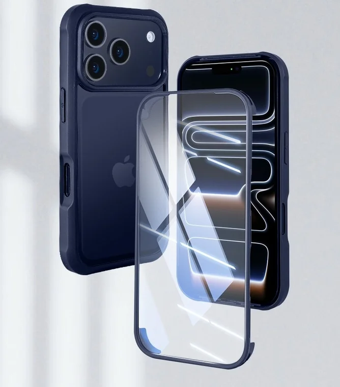 ネイビーカラーのiPhone用スマートフォンケースの製品写真です
