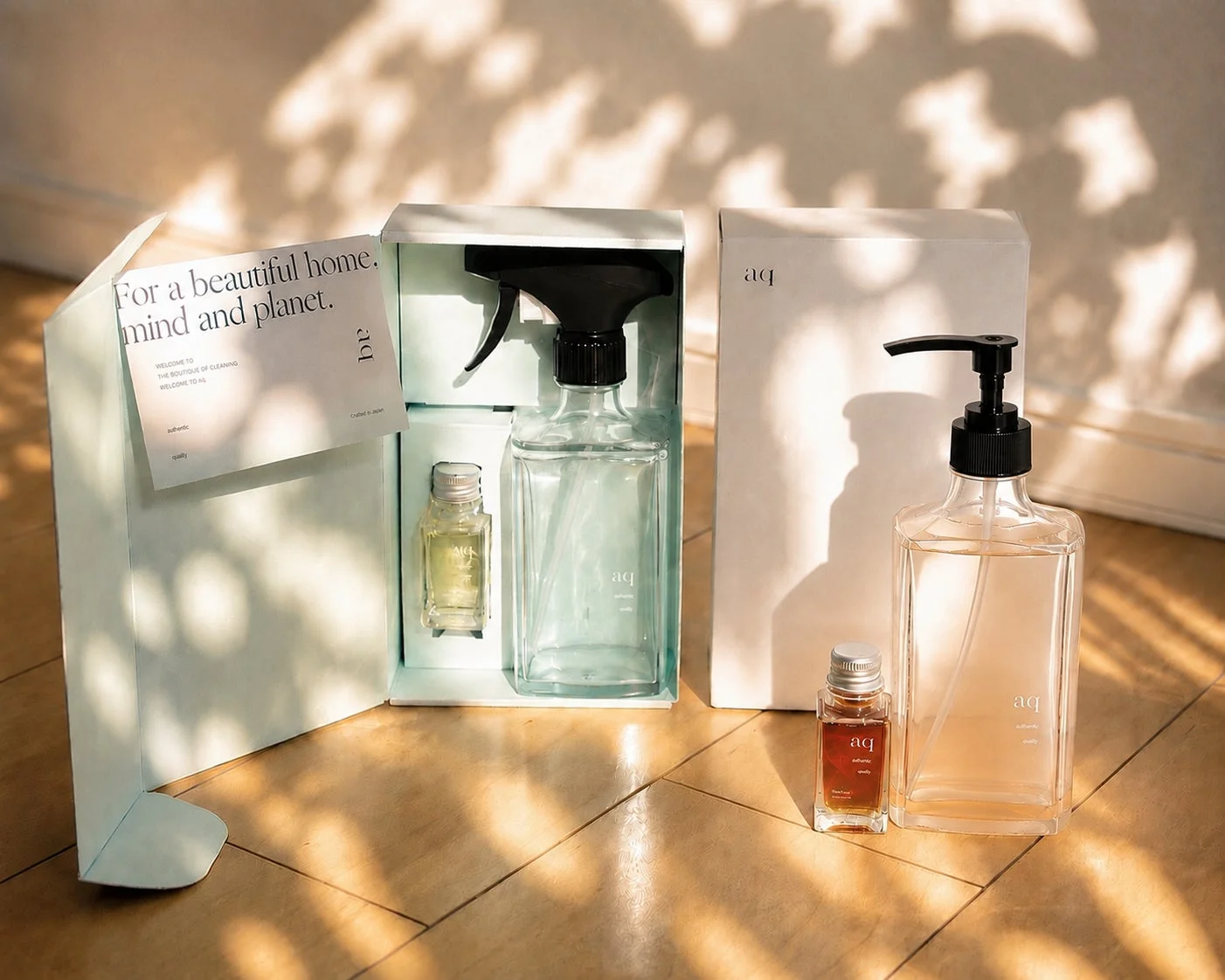 For a beautiful home. mind and planet. WELCOME TO THE BOUTIQUE OF CLEANING WELCOME TO AQ authentic quality crafted in japan aq