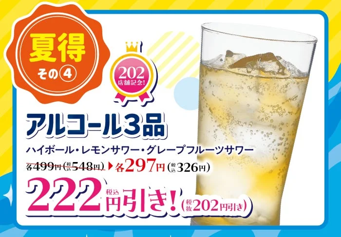 アルコール3品の割引