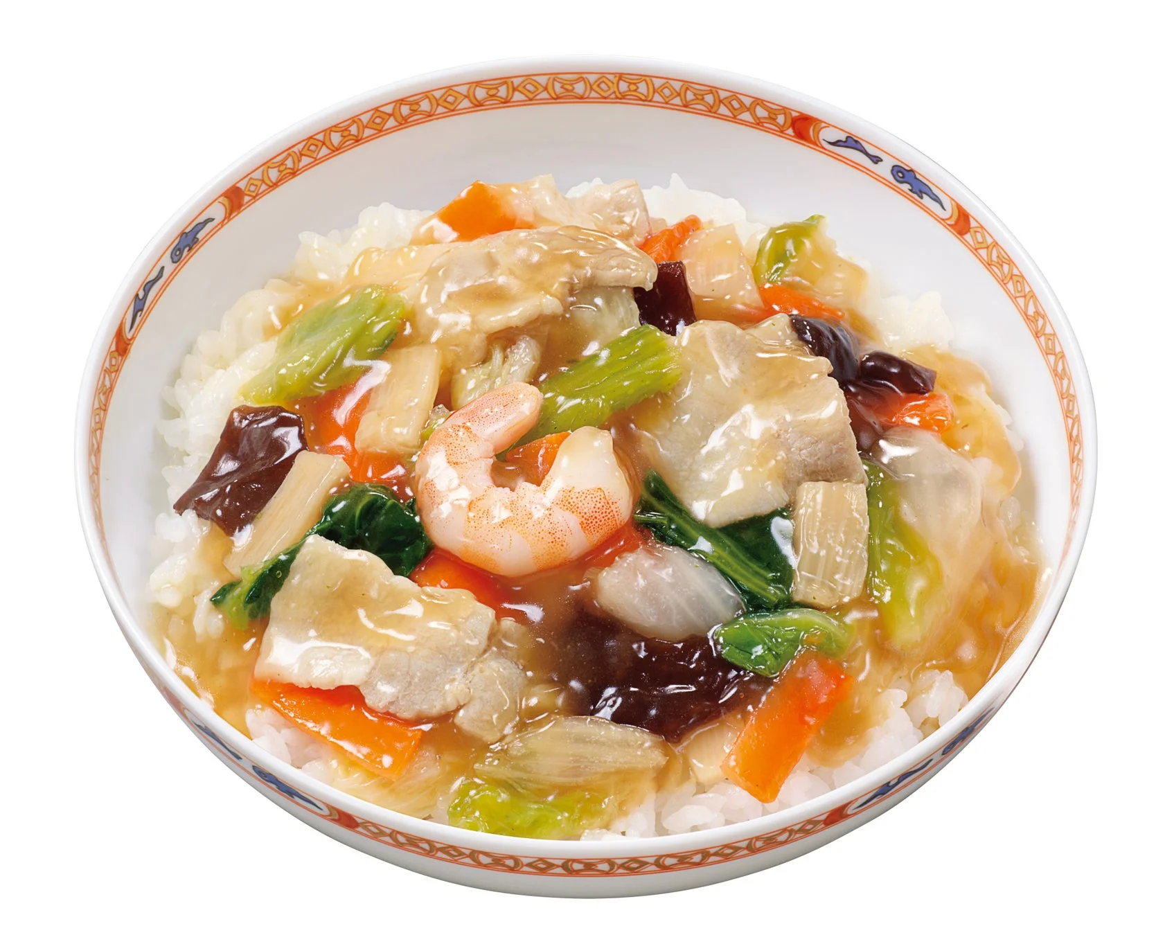 具材がたっぷりの中華丼の様子