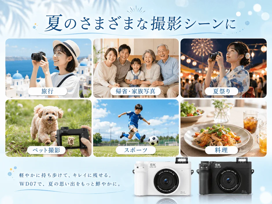 夏のさまざまな撮影シーンに 旅行 帰省・家族写真 夏祭り ペット撮影 スポーツ 料理