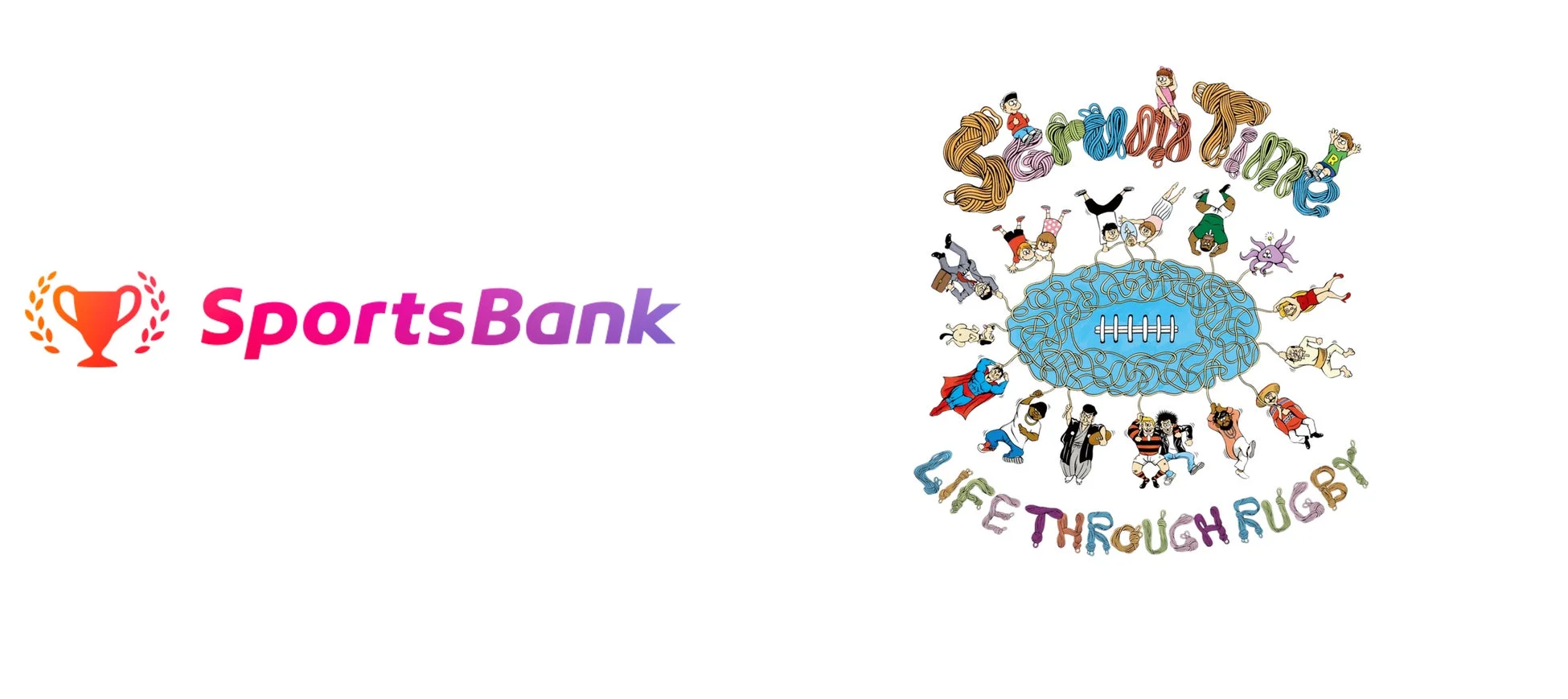 SportsBankとラグビーをモチーフにしたイラスト