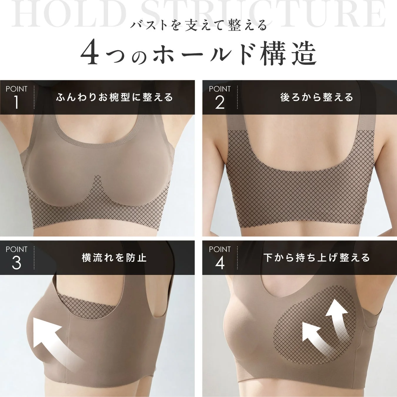 バストを支え、整える「4つのホールド構造」