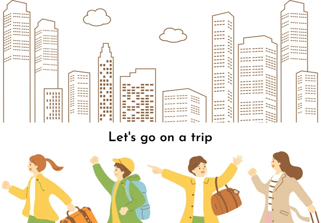 旅行,都市,ビル,人々,イラスト,楽しい,出発,観光,街並み,バケーション