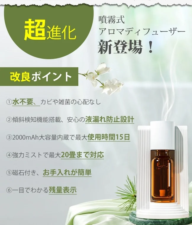 超進化した噴霧式アロマディフューザー