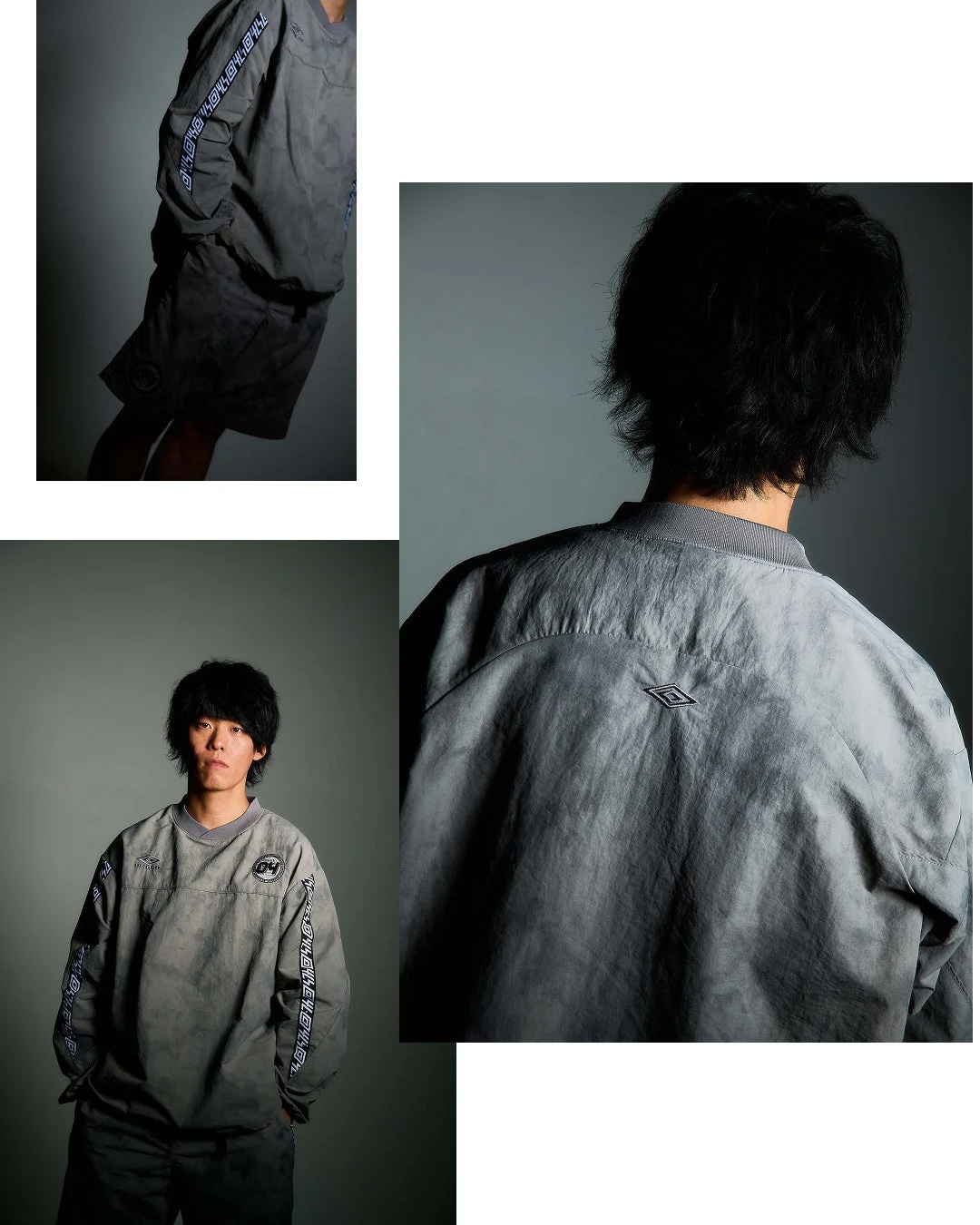 UMBRO × 04 Limited Sazabys ナイロンプルオーバーとショートパンツを着用したメンバー