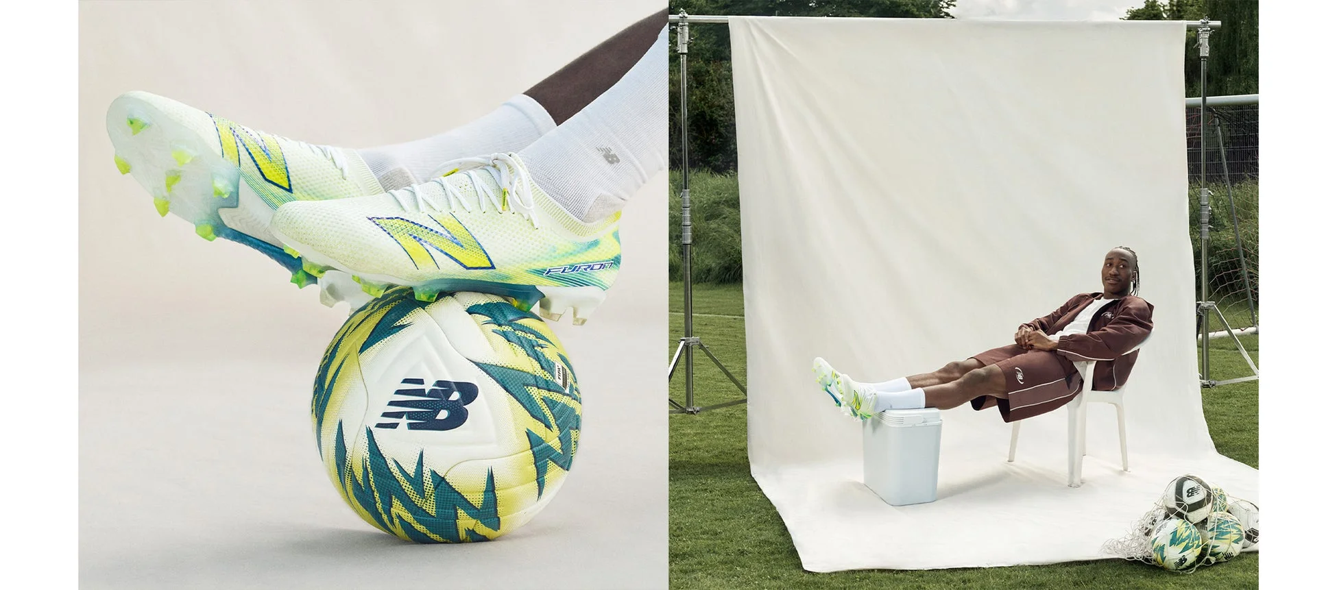 ニューバランスのサッカーシューズ「FURON」とボール