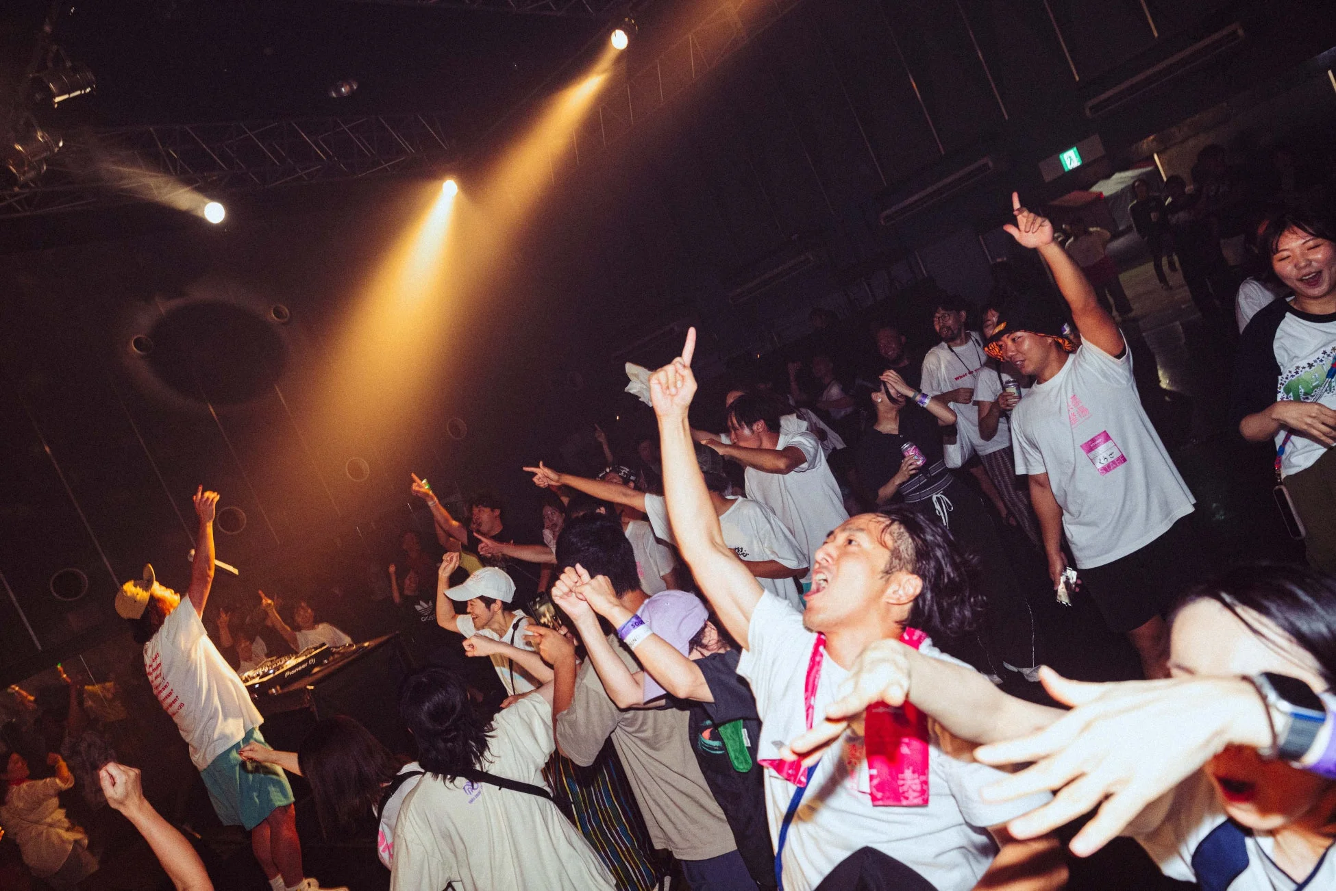 DJの音楽に合わせて熱狂的に盛り上がる観客