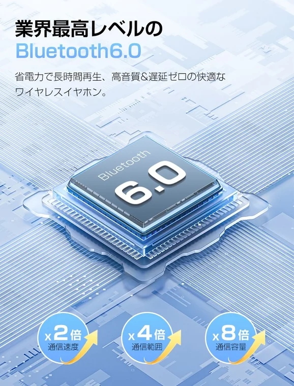 業界最高レベルのBluetooth 6.0を搭載したワイヤレスイヤホン