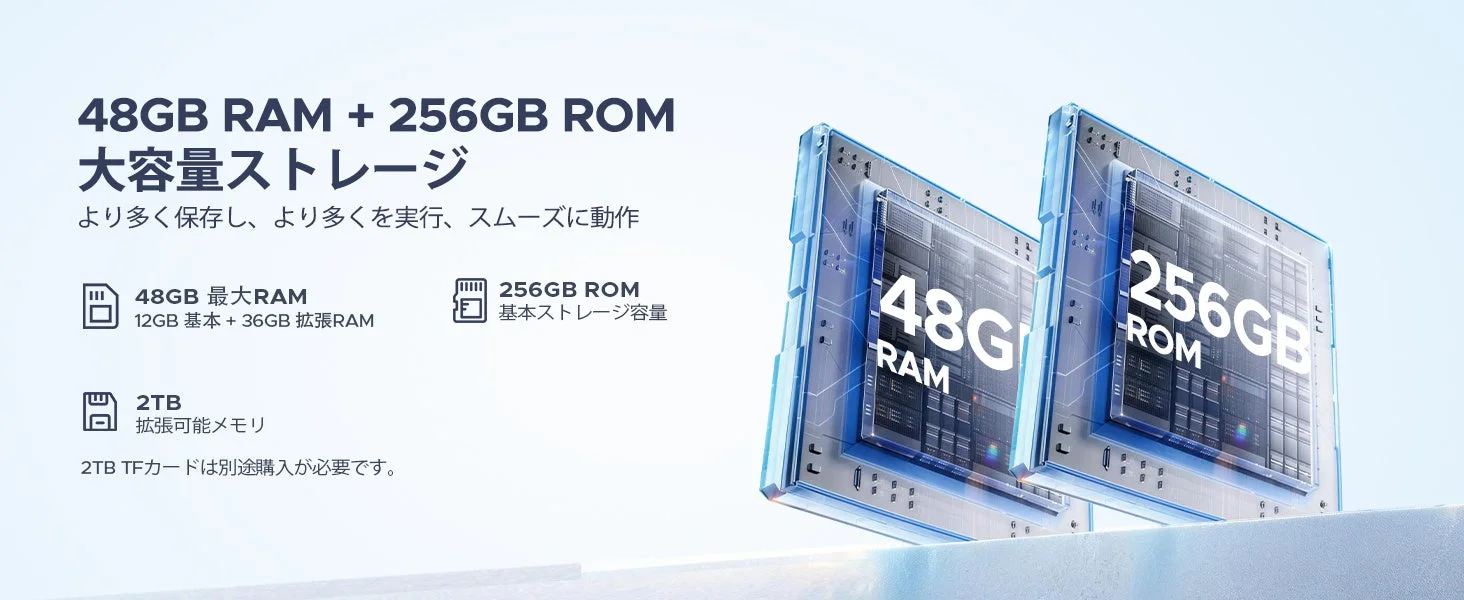 48GB RAM + 256GB ROM大容量ストレージ