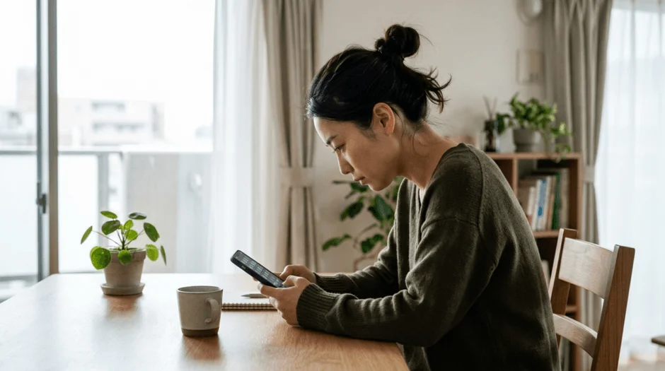 スマートフォンを操作する女性