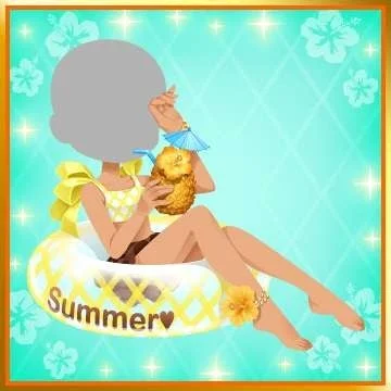 黄色い水着のキャラクターとパイナップルドリンク