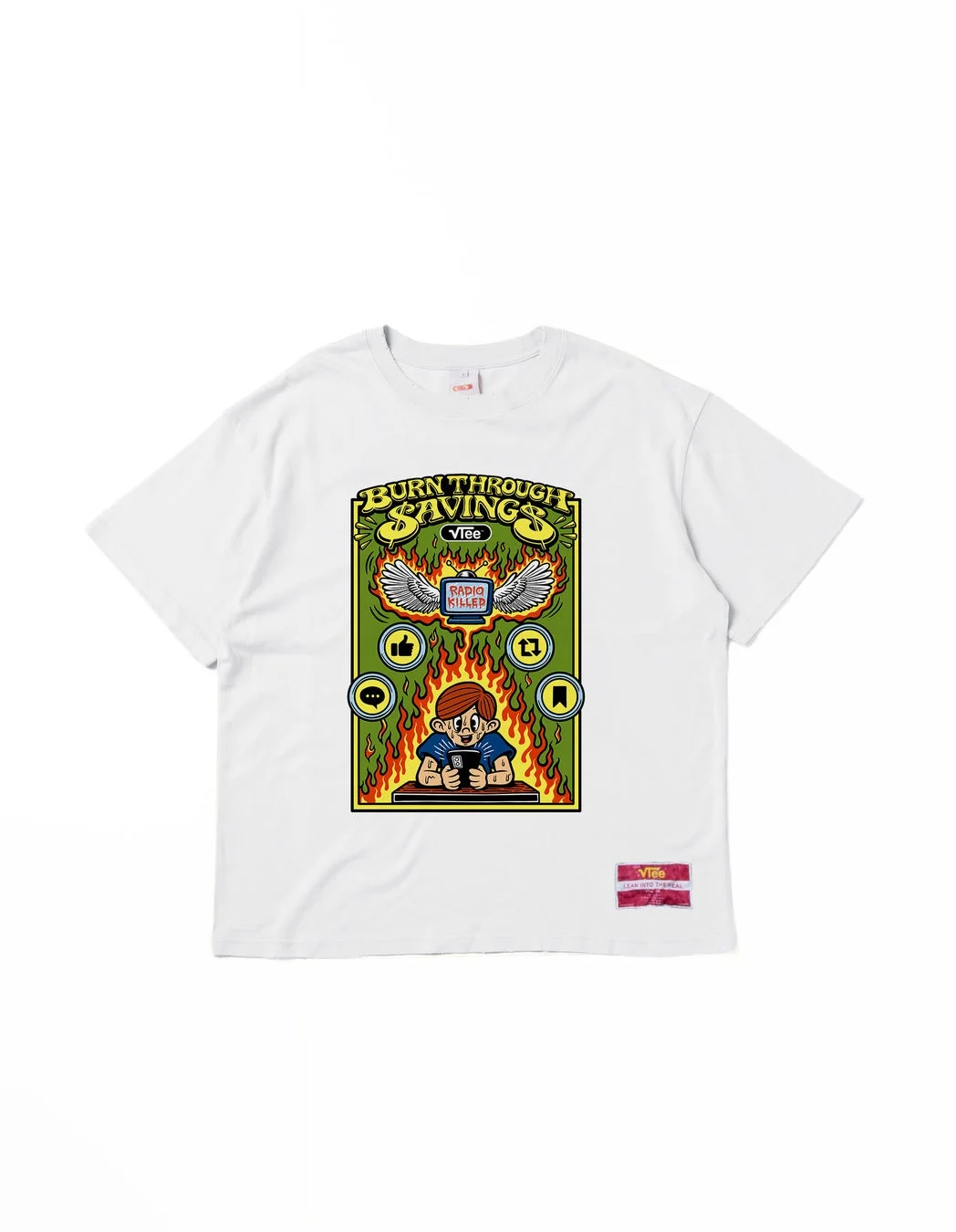 白いTシャツにスマホに夢中な人物のイラスト