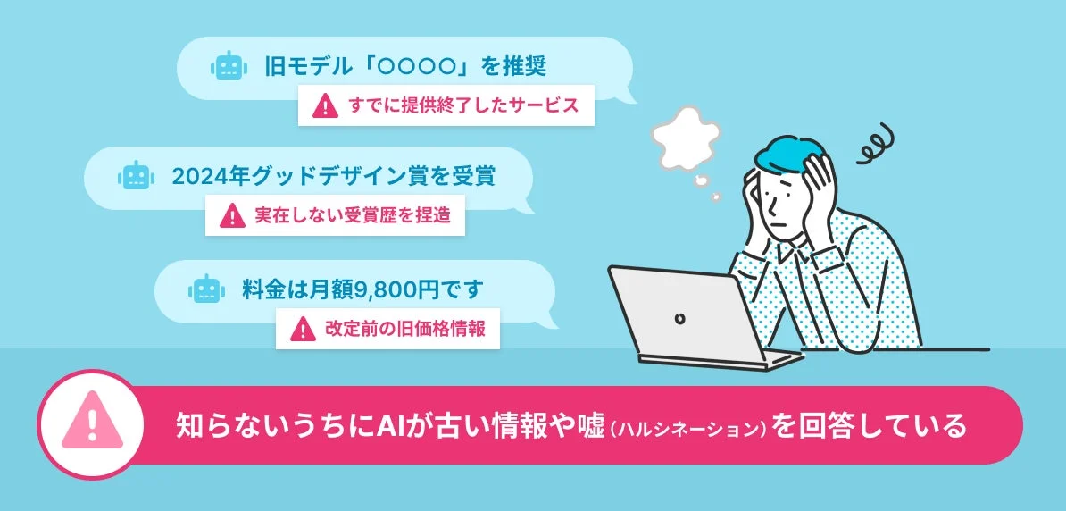 知らないうちにAIが古い情報や嘘（ハルシネーション）を回答している